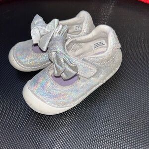 Stride Rite Silver Baby Shoes with Bow